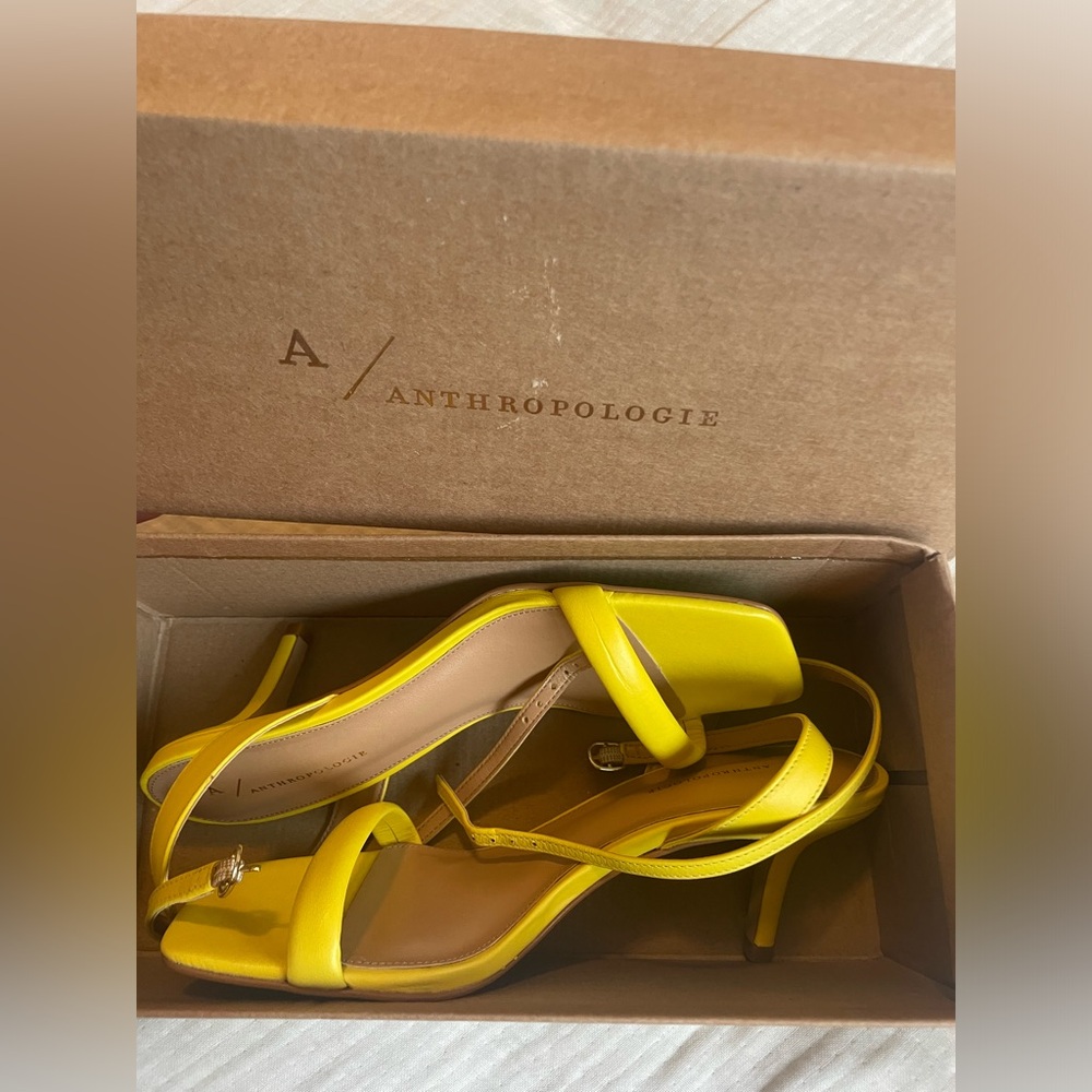Anthropologie Yellow Heels Sandals - Picture 4 of 12